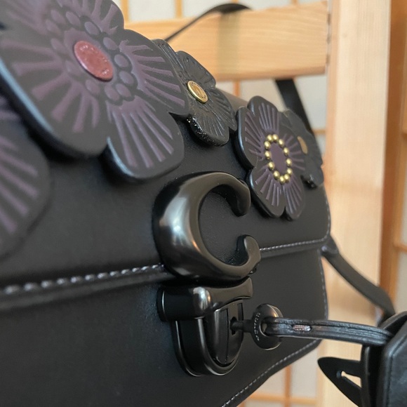 Coach Tea Rose Mini Studio Baguette Pewter/Black & a Pink Cherry Bag Charm NWT - Picture 6 of 17